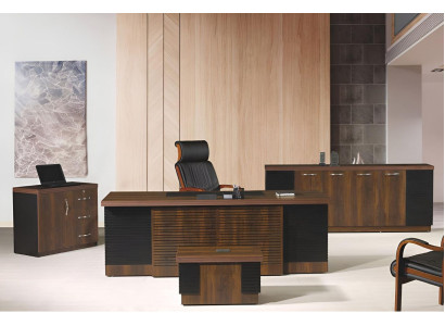Office desk Office furniture Complete Office Desk Set 4-piece Wood Brown Office