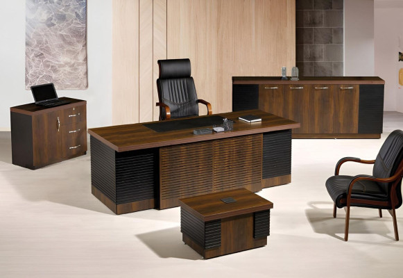 Office desk Office furniture Complete Office Desk Set 4-piece Wood Brown Office