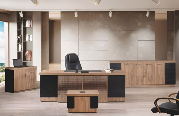 Study room furniture Office Desk Office desk Set 4pcs Wood Brown