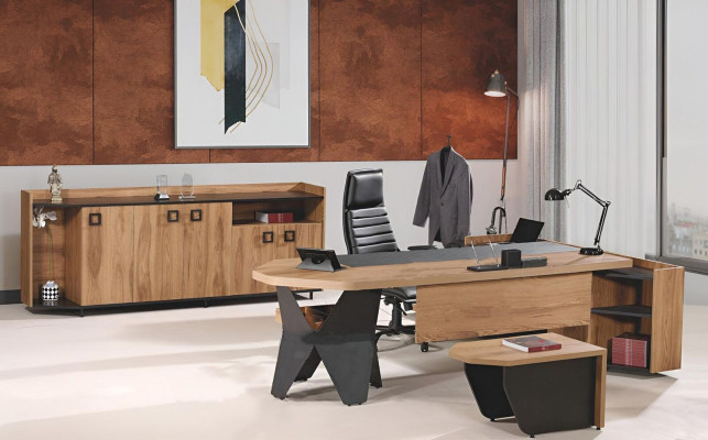 Suite Office Desk Office desk Set 4pcs Wood Brown Chest of drawers Big