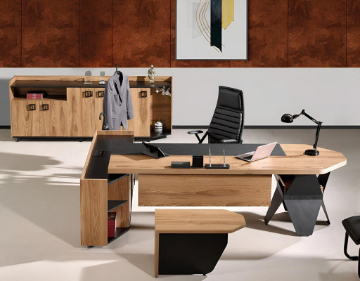 Suite Office Desk Office desk Set 4pcs Wood Brown Chest of drawers Big