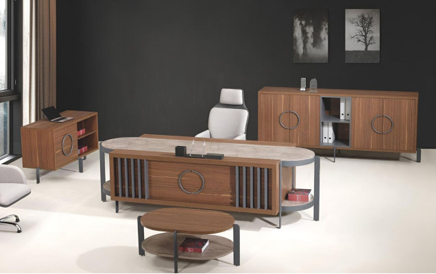 Office desk Group Office Desk Set 4pcs Wood Brown Chest of drawers Big