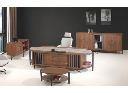 Office desk Group Office Desk Set 4pcs Wood Brown Chest of drawers Big