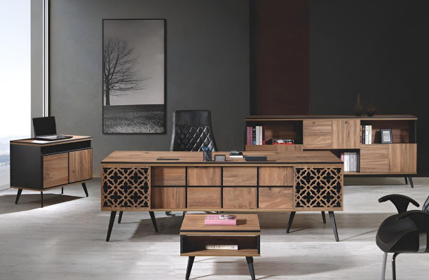 Office desk Study room furniture Complete Office Desk 4pcs Wood Brown