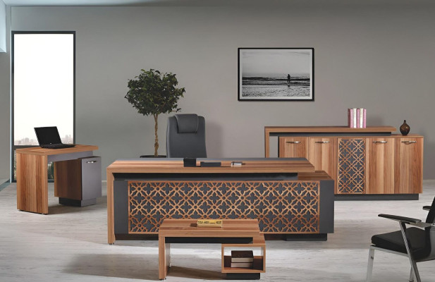 Complete Office Office desk Office furniture Desk Set 4-piece Wood Brown Office