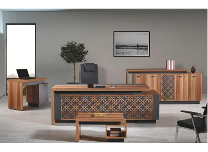Office desk Office furniture Complete Office Desk Set 4-piece Wood Brown Office