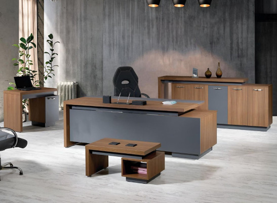 Office desk Office furniture Complete Office Desk Set 4-piece Wood Brown