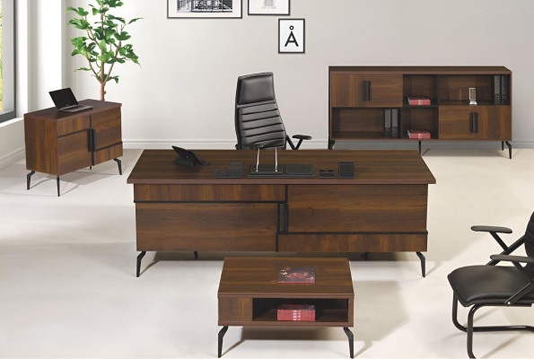 Study room furniture Office Desk Office desk Set 4pcs Wood Brown