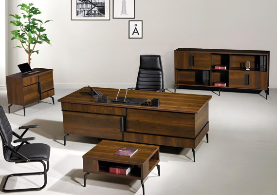 Study room furniture Office Desk Office desk Set 4pcs Wood Brown
