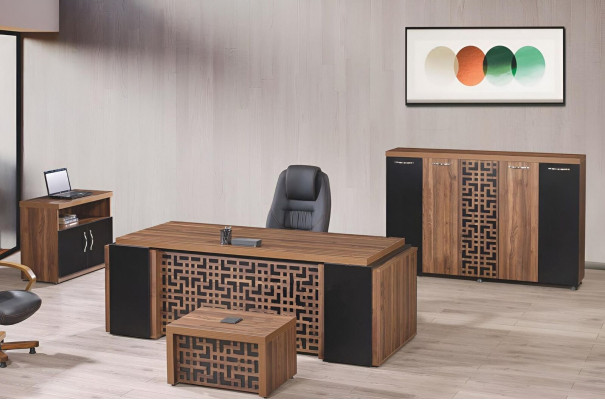 Study room furniture Office Desk Office desk Set 4pcs Wood Brown
