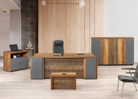 Office desk Office furniture Complete Office Desk Set 4-piece Wood Brown Office