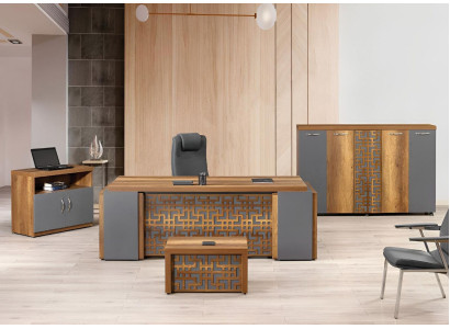 Office desk Office furniture Complete Office Desk Set 4-piece Wood Brown Office