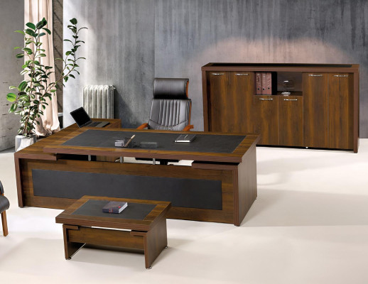 Corner Office table Complete e Office Office desk Set 3-piece Wood Brown Office furniture