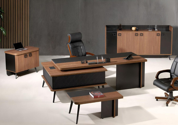 Complete Office Office furniture Desk Office Office desk Set 4-piece Wood Brown