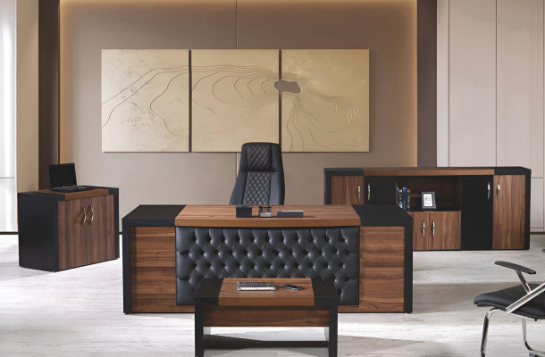 Study room furniture Office Desk Office desk Set 4pcs Wood Brown