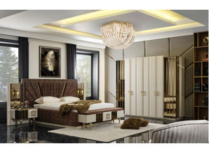 Bedroom set 5 pieces. Luxury Bed 2x Bedside tables Wardrobe Wood