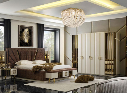 Bedroom set 5 pieces. Luxury Bed 2x Bedside tables Wardrobe Wood
