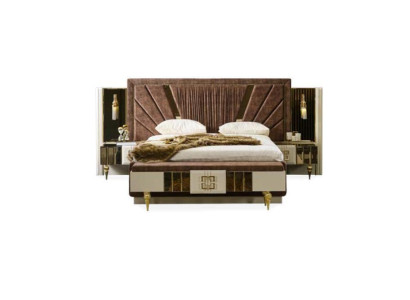 Modern Bed 2x Bedside tables with Bench seat stainless steel Design Beds new 3 pcs. Brown