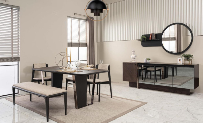 Dining room Dining set Dining room furniture Dining corner set 8-piece wood brown table
