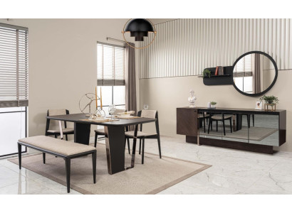 Dining room Dining set Dining room furniture Dining corner set 8-piece wood brown table