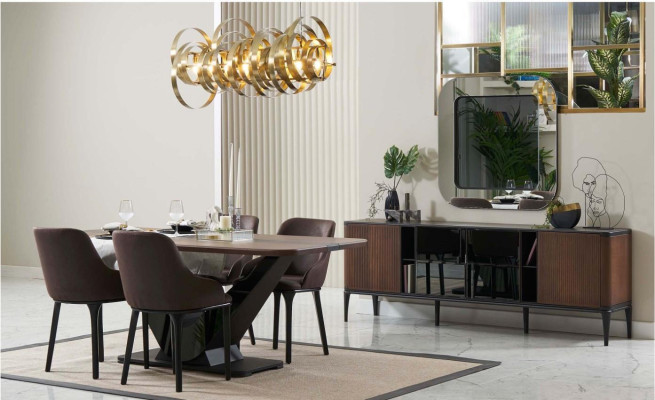 Dining corner Dining set Dining room furniture Set Dining room 9-piece Wood Brown Table