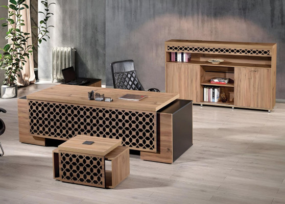 Luxury corner office table Complete e Office desk set 3 pieces Wood Brown Office furniture