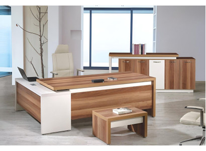 Corner Office table Complete e Office Office desk Set 3-piece Wood Office furniture Brown
