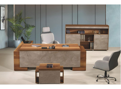Office furniture Corner Office table Complete e Office Office desk Set 3-piece Wood Brown