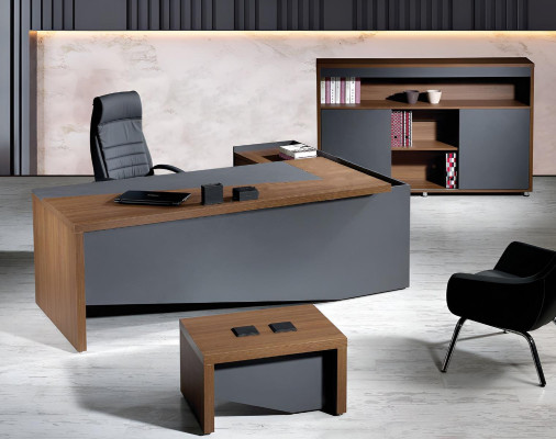 Classic Complete e Study room furniture Gray Corner Office table 3-piece Wood