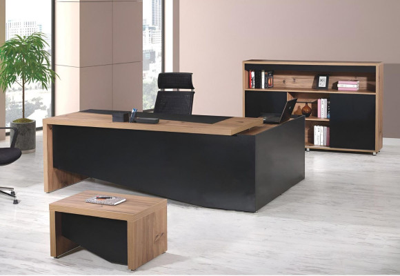 Study room furniture Complete e Corner Office table 3-piece Wood Black Office furniture
