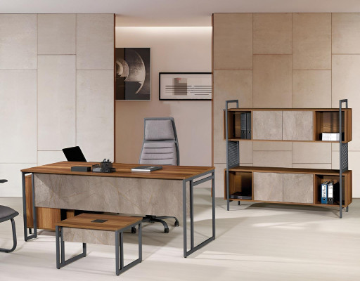 Classic Complete e Study room furniture Brown Corner Office table 3-piece Wood