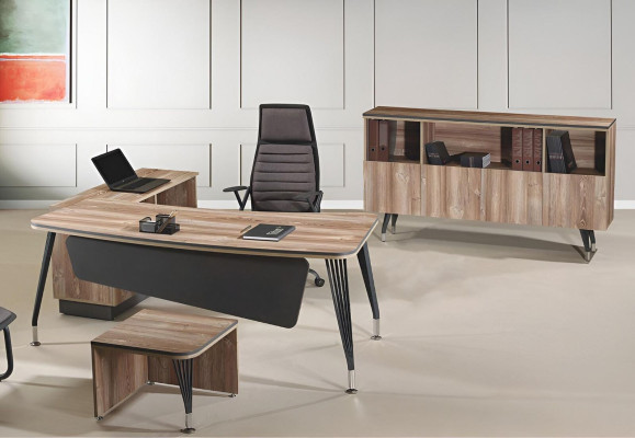Study room furniture Complete Office Corner Office table Office 3-piece Wood Brown Set