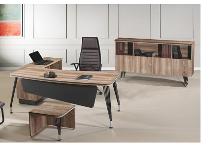 Study room furniture Complete Office Corner Office table Office 3-piece Wood Brown Set