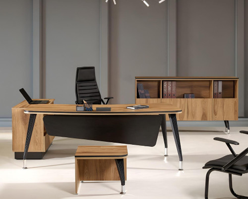 Classic corner office table Complete e Study room furniture Brown 3-piece Wood