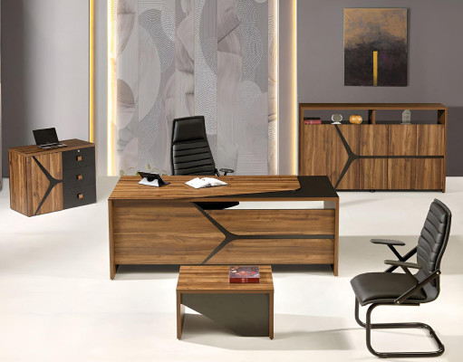 Complete e Study room furniture Desk 4pcs Wood Brown Office furniture