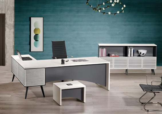 Work table corner office table Complete e Office Set 3-piece Wood Office furniture White