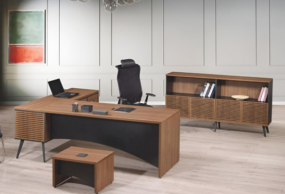 Complete e Study room furniture Corner Office table 3-piece Wood Brown Office furniture