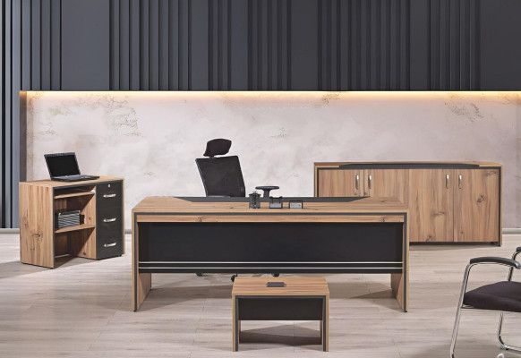 Furniture Office Study room furniture Desk Set 4pcs Wood Black Table
