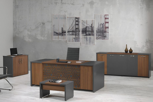 Office desk Office furniture Complete Office Desk Set 4-piece Wood Brown Office