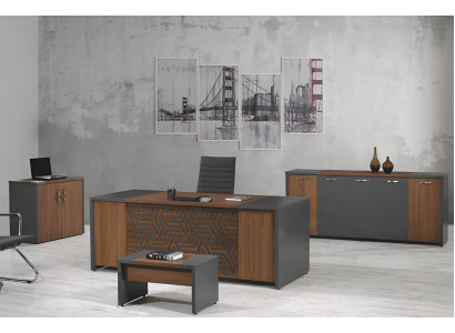 Office desk Office furniture Complete Office Desk Set 4-piece Wood Brown Office