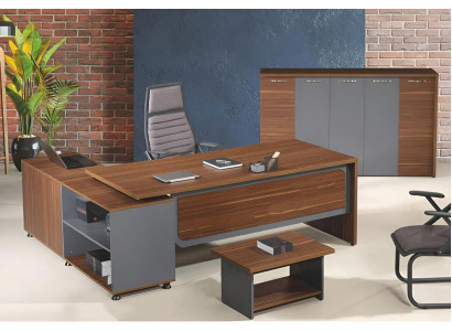 Group Corner Office table Complete e Office desk Set 3-piece Wood Office furniture Brown