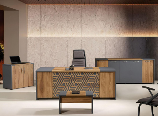 Complete Office Office furniture Desk Office Office desk Set 4-piece Wood Brown
