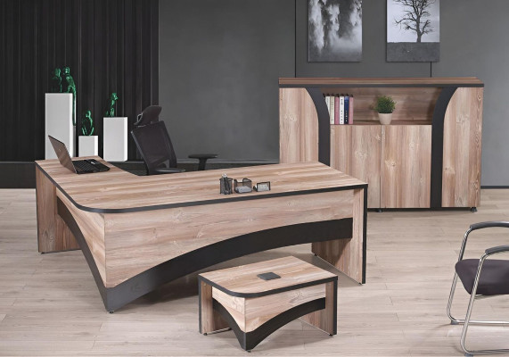 Office Study room furniture Complete Office Corner Office table 3-piece Wood Brown Set