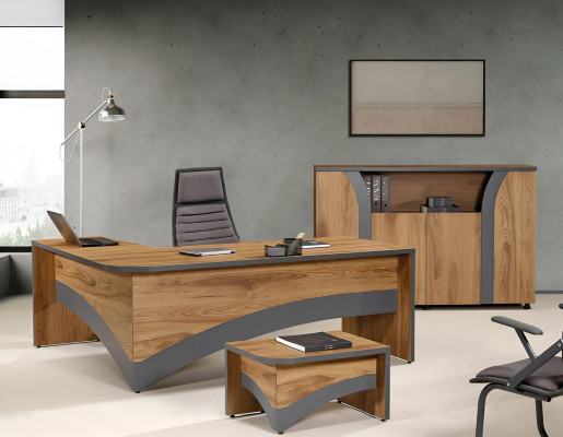 Suite Office Corner Office Table Office Desk Set 3 Pieces Wood Office Furniture Brown