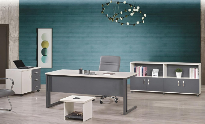 Office furniture Gray Set 4pcs Desk Complete Office Wardrobe Wood Group