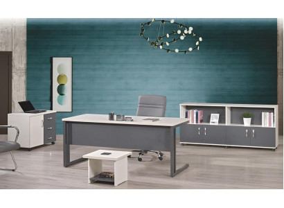 Office furniture Gray Set 4pcs Desk Complete Office Wardrobe Wood Group