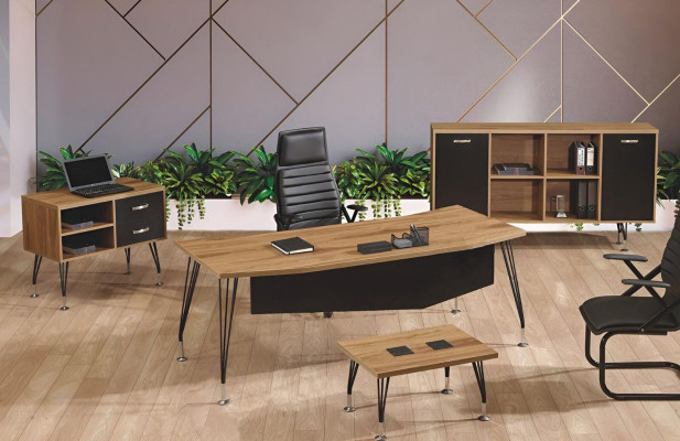 Luxury Furniture Office Study room furniture Desk Set 4pcs Wood Black