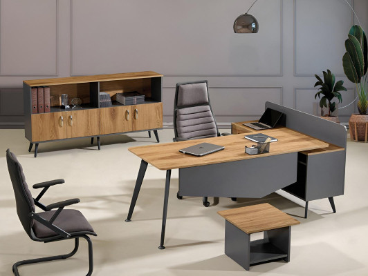 Suite Office furniture Corner Office table Desk Set 3-piece Wood Brown Office