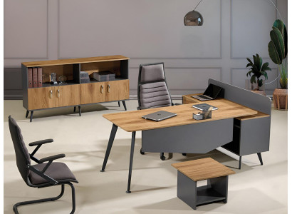 Suite Office furniture Corner Office table Desk Set 3-piece Wood Brown Office