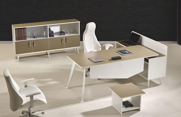 Modern corner office table Study room furniture White Office 3-piece Wood Set Group